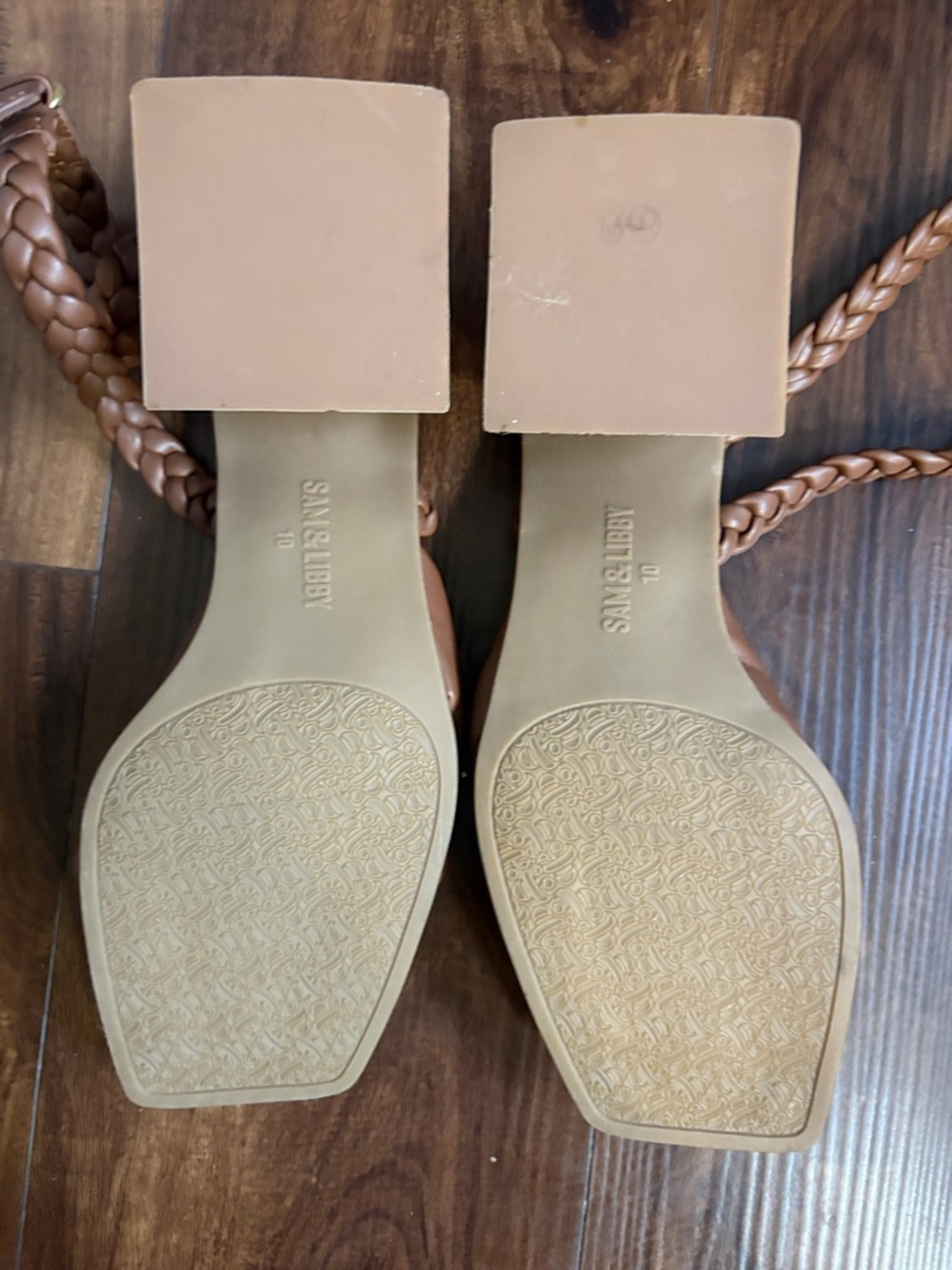 Sam & Libby Brown Braided Ankle Wrap Block Heel Sandals - Picture 7 of 9